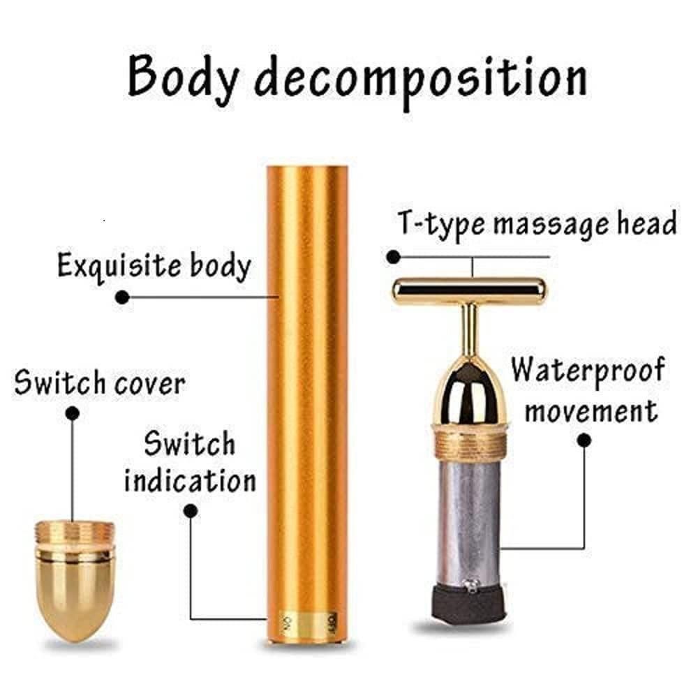 24K gold beauty bar, facial massage roller, anti-aging tool, face lifting roller, vibration face massager, skin tightening device, waterproof beauty bar, wrinkle remover roller, gold facial roller