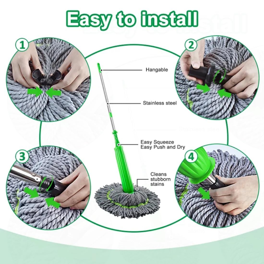 Self-twisting mop, rotating mop, microfiber mop, floor cleaning mop, hands-free mop, water rotating mop, home cleaning tools, twist mop.
