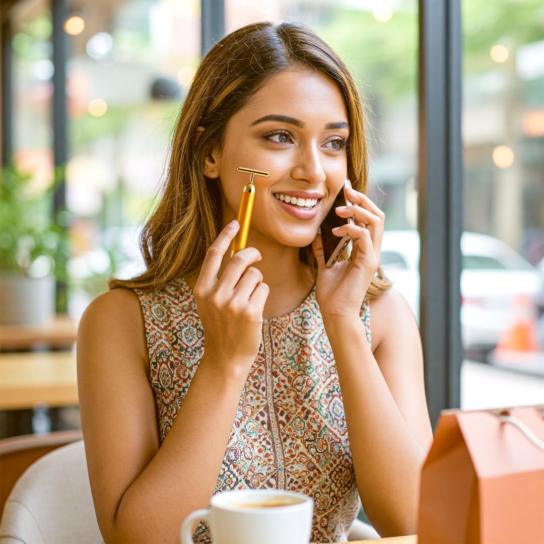 24K gold beauty bar, facial massage roller, anti-aging tool, face lifting roller, vibration face massager, skin tightening device, waterproof beauty bar, wrinkle remover roller, gold facial roller